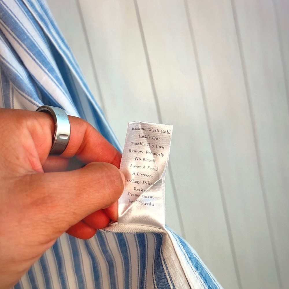Frank & Eileen Sleeveless Blue and White Striped Button-Up Shirt - Picture 9 of 9